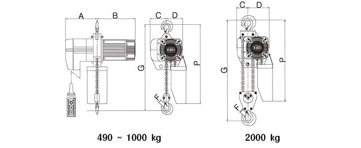KUK DONG KD-1環(huán)鏈電動葫蘆尺寸圖